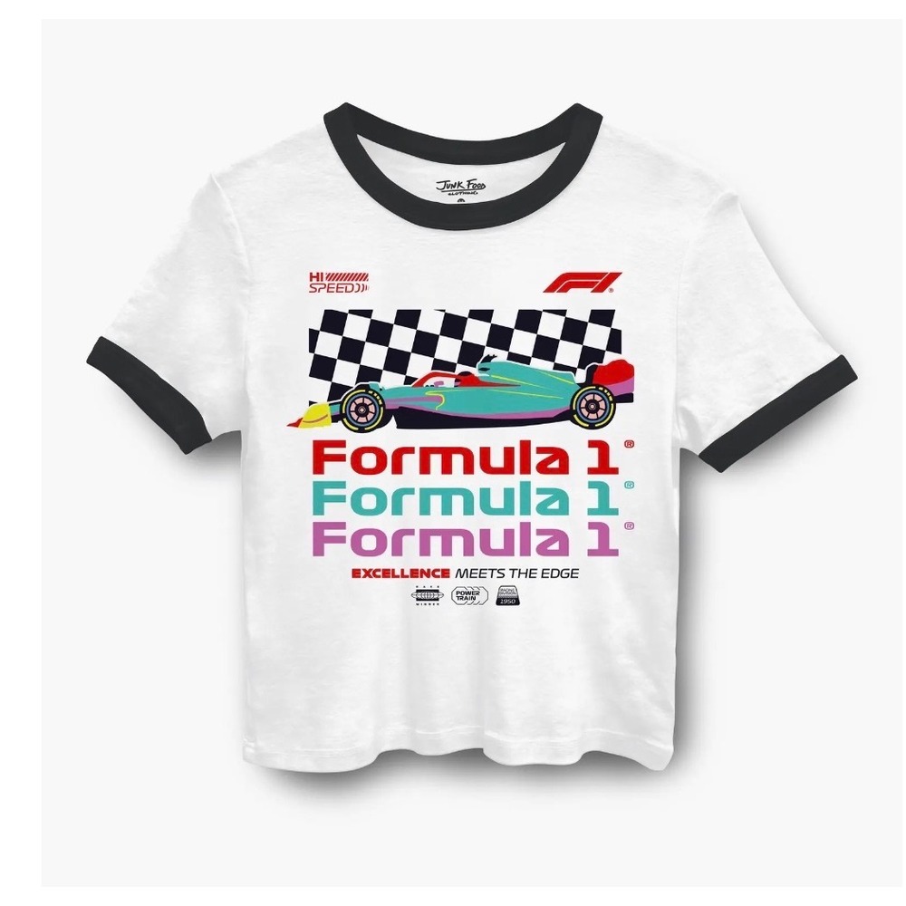 Junk Food Formula 1 Grand‎ Prix Racing Graphic Ringer Tee Women XS White